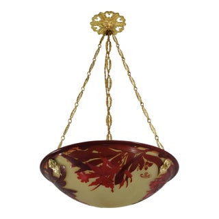 Large French Art Deco Pendant Light by Galle - 1925 Cameo Gallé Chandelier France For Sale