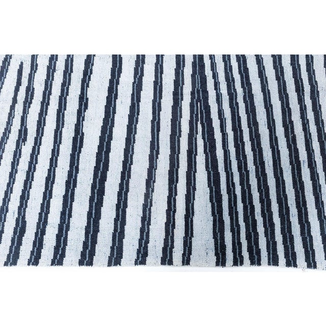 Modern Modern Animal Skin Zebra Design Wool Rug in Black and Blue by Doris Leslie Blau For Sale - Image 3 of 7