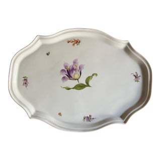 Antique 19th Century Nymphenburg Porcelain Tray or Platter Decorated With Parrot Tulip and Sprig Flowers For Sale
