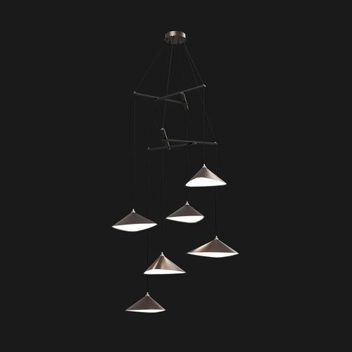Emily v6 vertical chandelier in steel with dark bronze finish by moss objects. Dimensions: w 123 x d 123 x h 270 cm....