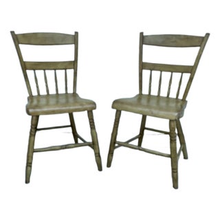 Antique Pair Pennsylvania Plank Seat Chairs, 19th Century. For Sale