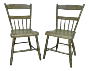 Antique Pair Pennsylvania Plank Seat Chairs, 19th Century.