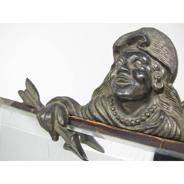 1940s Vintage 1940s Art Deco Beveled Mirror With Bronze Frame Featuring a Man With Bow & Arrow For Sale - Image 5 of 13