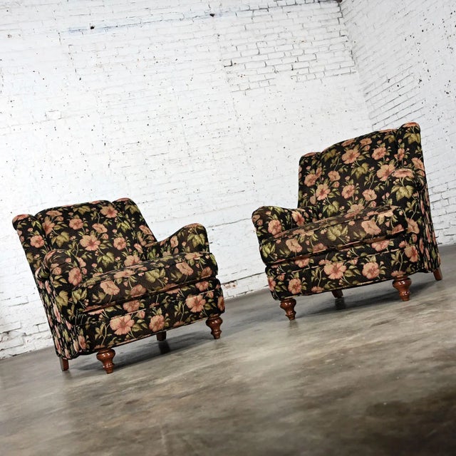 Wood Late 20th Century Cottagecore Style Pair of Floral Lounge Chairs by Sam Moore Furniture a Division of Hooker Furniture For Sale - Image 7 of 12