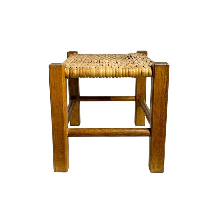 Wood Antique English Country House Woven Reed and Pine Stool For Sale - Image 7 of 17