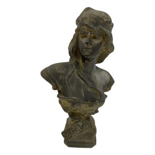 1900-1909 French Art Nouveau Atala Bronze Bust W/ Pewter Finished For Sale