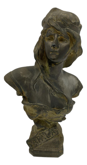 1900-1909 French Art Nouveau Atala Bronze Bust W/ Pewter Finished