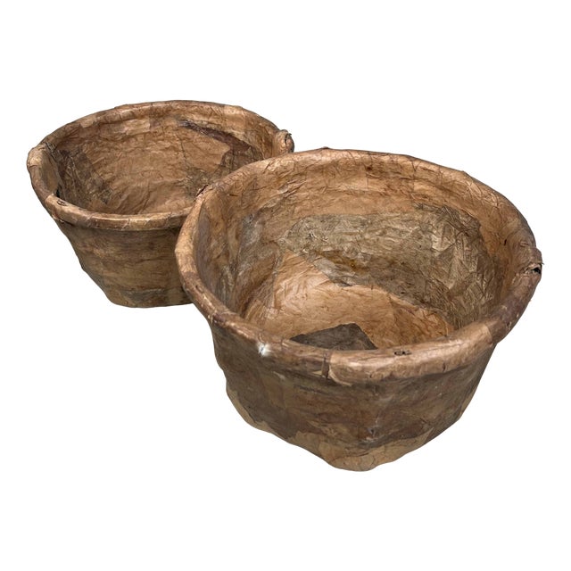 Antique Bamboo Baskets with Washi Paper, Japan, Set of 2 For Sale