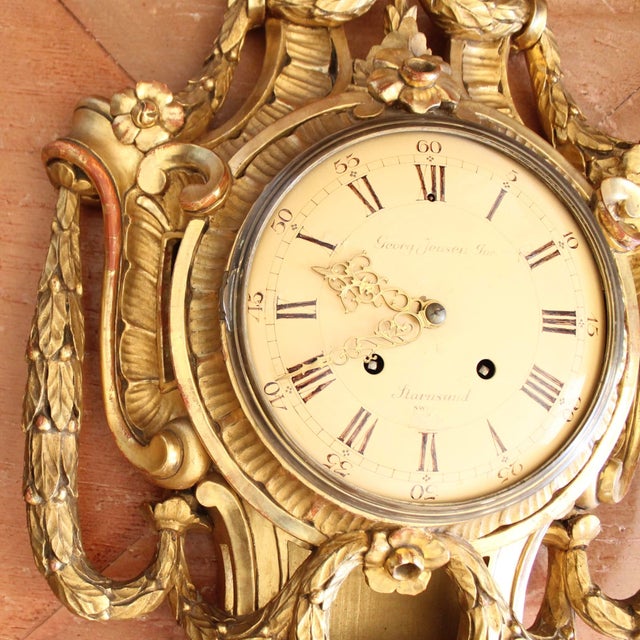 Wood Swedish Gustavian Style Gilt Wood Cartel Clock, Georg Jensen Inc. For Sale - Image 7 of 17