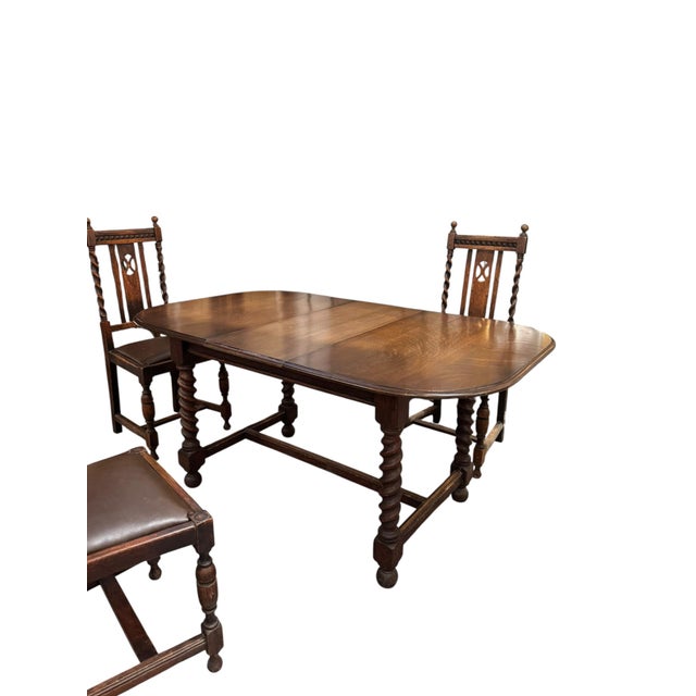 Art Nouveau 1950s English Barley Twist Drop-Leaf Dining Set For Sale - Image 3 of 9