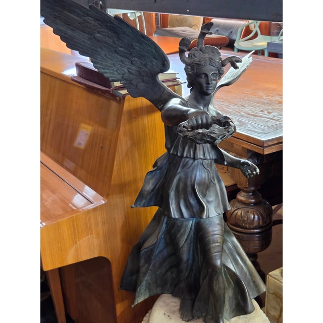 Antique 1900s Large Victory Bronze Statue on Marble Base Snakes Symbol Triumph Over Evil For Sale - Image 9 of 15