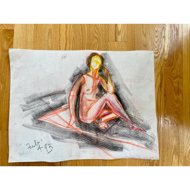 Large original abstract charcoal nude drawing on paper. Initialed and dated lower left. Dims: 18 x 24