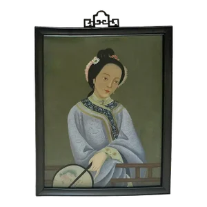 Chinese Export Reverse Glass Painting Young Women