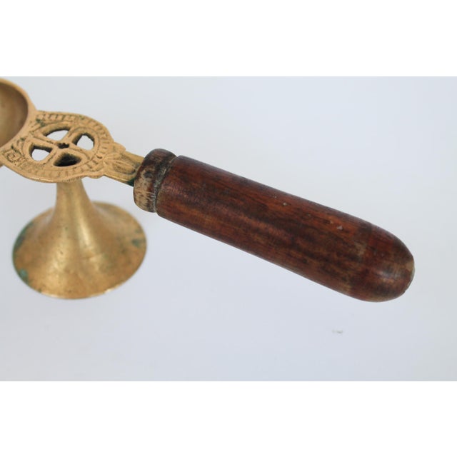 Mid 20th Century Vintage Brass Oil Lamp or Diya With a Wooden Handle For Sale - Image 5 of 5