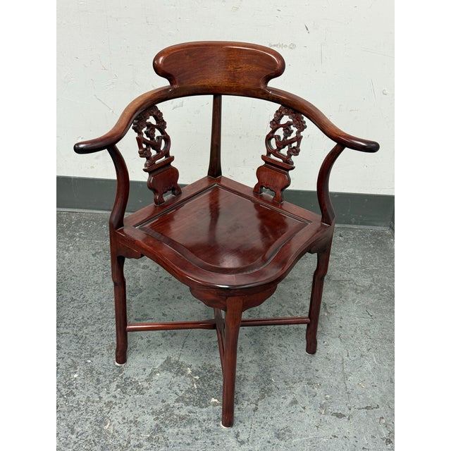 Asian Vintage Rosewood Asian-Inspired Corner Chairs, Pair For Sale - Image 3 of 12