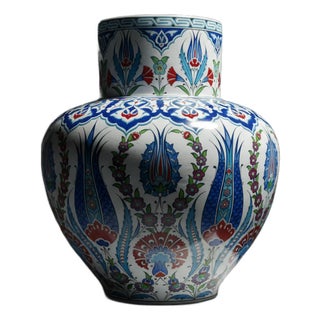 Handmade Monumental Floor Vase (50cm) – Classic Iznik Pattern with Cypress – Ottoman Court Art For Sale