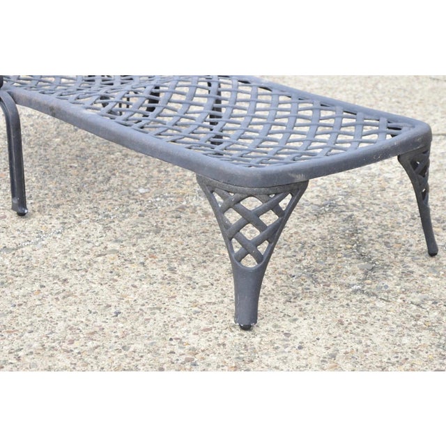 Late 20th Century Tuscan Mediterranean Style Black Cast Aluminum Pool Patio Chaise Lounge Chair For Sale In Philadelphia - Image 6 of 9