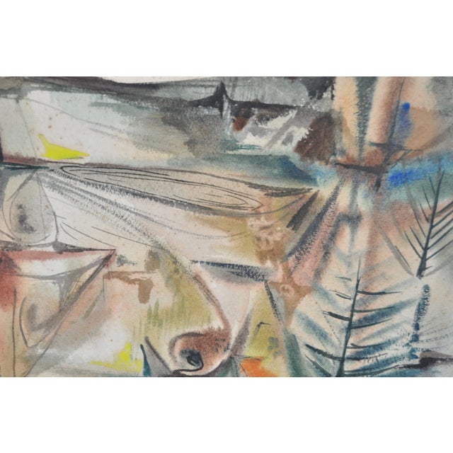 Mid-Century Modern Vintage 1950s Abstract Landscape Watercolor For Sale - Image 3 of 7