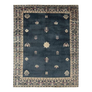 Vintage Chinese Deco Style Rug in Blue, Beige-Brown Medallion Floral Pattern For Sale