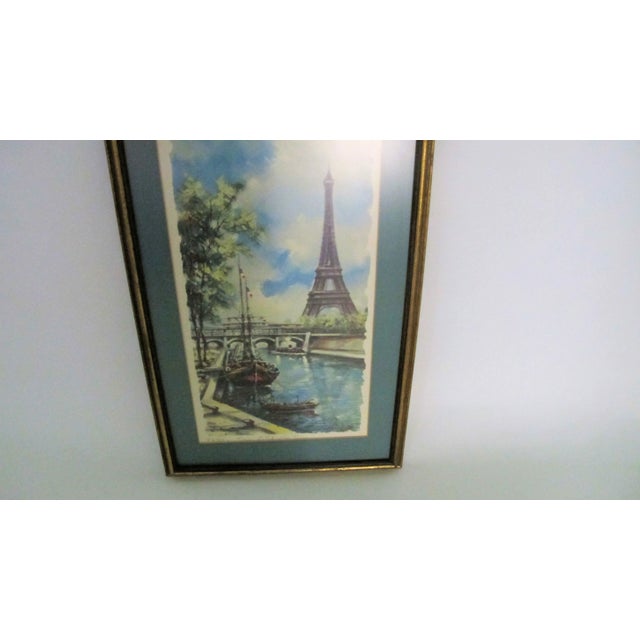French Vintage Paris Summer Featuring the Seine and the Eiffel Tower Framed Print For Sale - Image 3 of 3