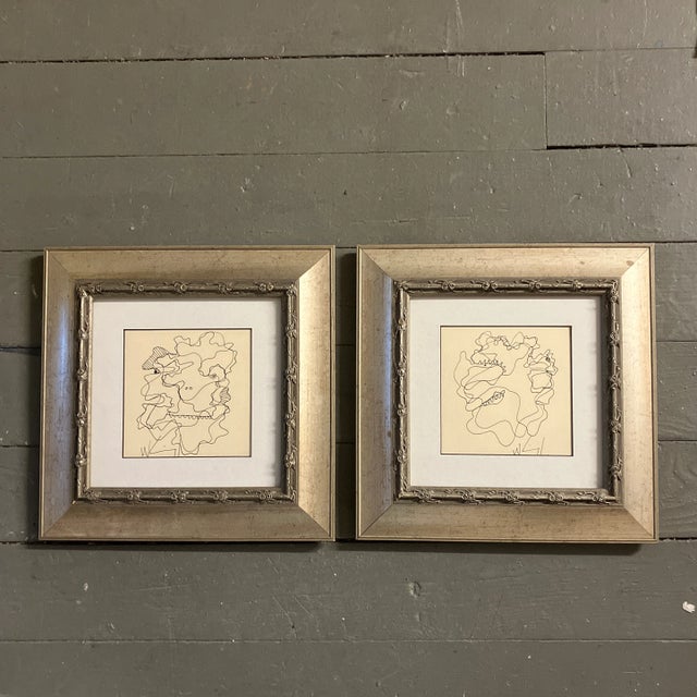 1980s 1980’s Vintage Original Small Wayne Cunningham Abstract Ink Drawings Signed - a Pair For Sale - Image 5 of 5