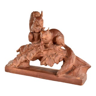 Antique Terracotta Lifesize Sculpture of Squirrels by Leo Amaury & Stamped R D’Arly France For Sale