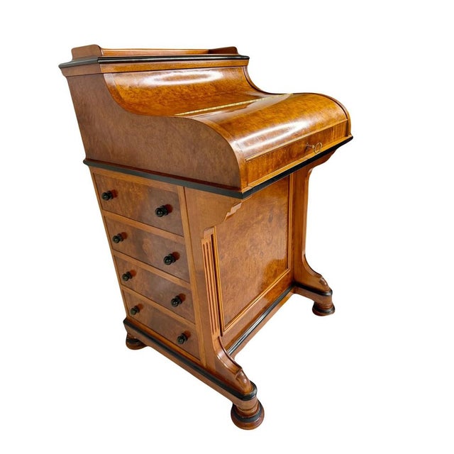 Victorian English Davenport Burl Wood Desk with Secret Compartment For Sale - Image 6 of 10