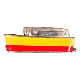 1960s MCM Novelty "Cruiser" Yellow & Red Cruise Ship Enameled Lighter by Sarome Japan For Sale