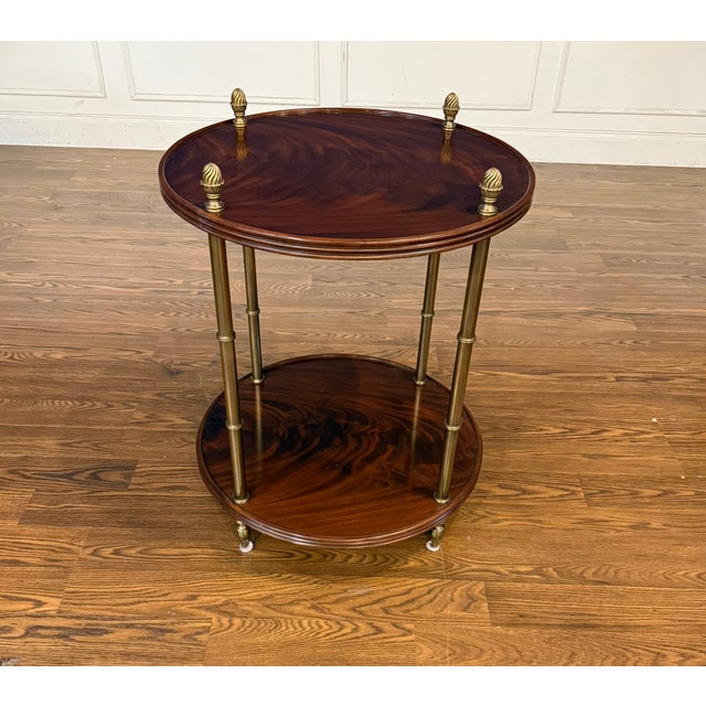 Pair of Round Mahogany Occasional Tables With Brass Accents by Leighton Hall - Showroom Samples For Sale - Image 13 of 18