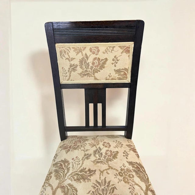 Art Nouveau / Art Deco Upholstered Chairs in Dark Stained Oak, 1890s, Set of 4 For Sale - Image 6 of 8