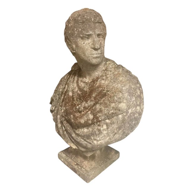 Neoclassical Antique English Neoclassical Cast Stone Bust on Sandstone Plinth For Sale - Image 3 of 12