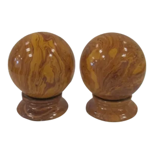 Italian Yellow Marbleized Pottery Ball Spheres on Pedestal Bases - a Pair