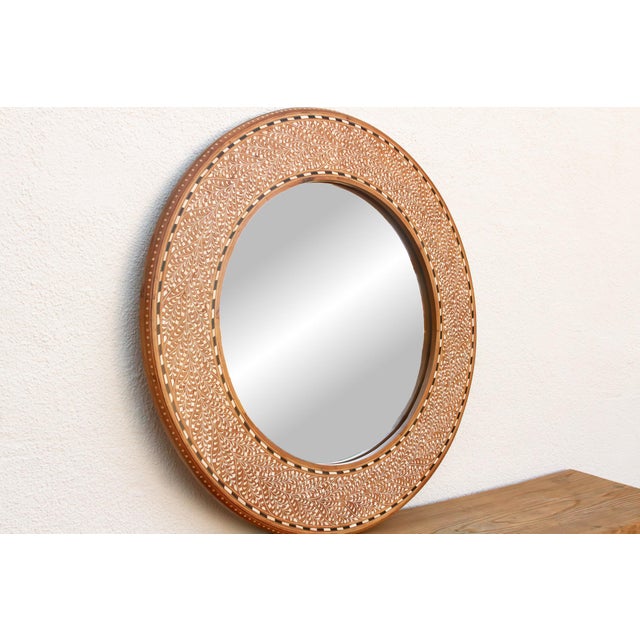 1990s Finely Fern Leaf Inlay Round Mirror For Sale - Image 5 of 8