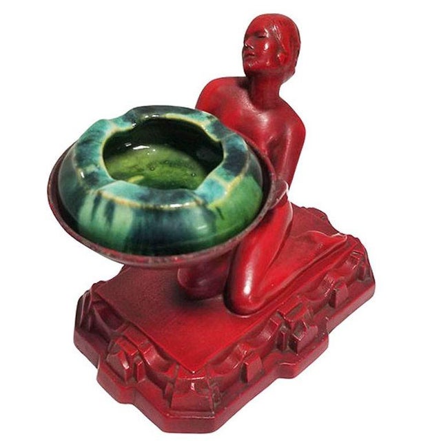Art Deco 1920s Rare Red Enamel Nude Female Ashtray by Nuart W/ McCoy Ashtray For Sale - Image 3 of 6
