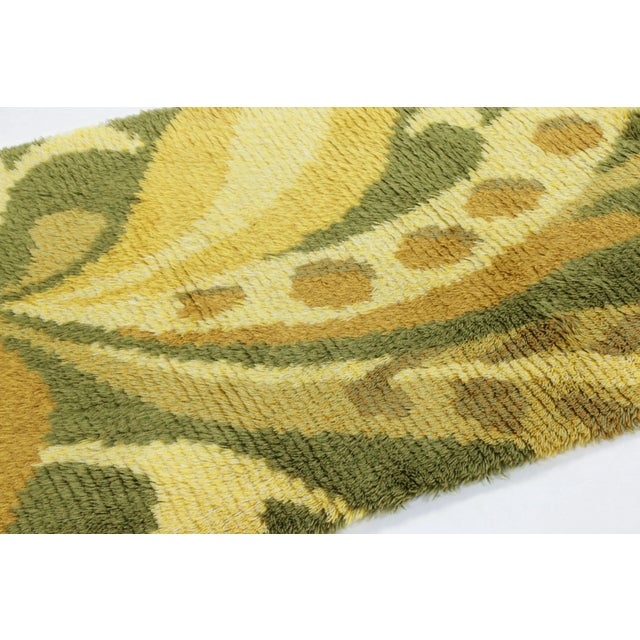1960s Vintage Swedish Rya Rug With Green-Yellow Botanical Paisley Design - Rug & Kilim For Sale - Image 5 of 9