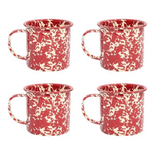 Crow Canyon Home Splatterware, 12 oz. Mugs in Burgundy & Cream - Set of 4 For Sale