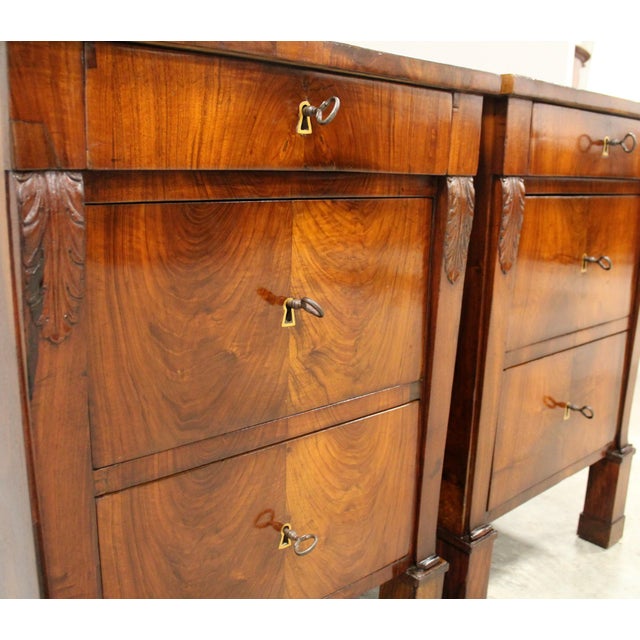 Italian Empire Bedside Tables in Walnut, Set of 2 For Sale - Image 12 of 13