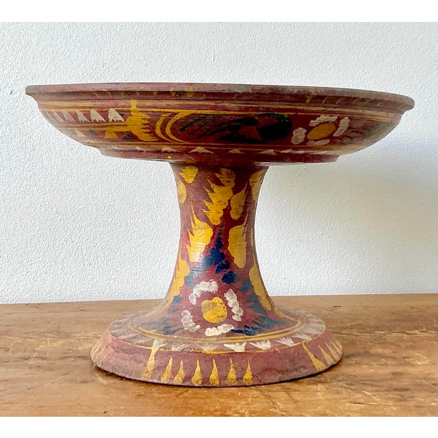 Brown Vintage Boho Bali Dulang Painted Wooden Offering Tray For Sale - Image 8 of 12