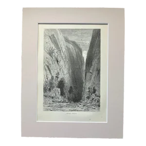 Antique 1874 Wood Engraving "Umpqua Cañon" Sierra Nevada California in 11x14 Ma