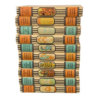 1952 Young Folks Library Children Book Set in Stripes and Turquoise - Set of 10 Books For Sale