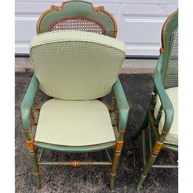 Wood Pair Italian Neoclassical Painted Cane Back Armchairs – Chiavari Style, Mid-Century Italian Export Chairs a Pair For Sale - Image 7 of 11