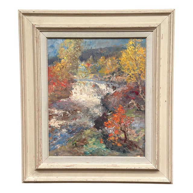 Hundt, Waterfall, 1950s, Oil Painting on Panel, Framed For Sale
