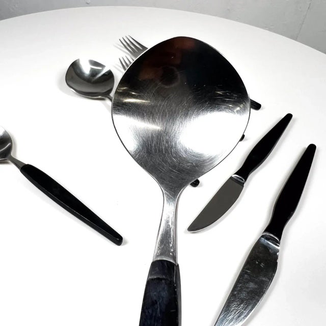 Metal 1960s Rostfri Gab Black and Stainless Flatware Set of 7 Made Sweden For Sale - Image 7 of 13