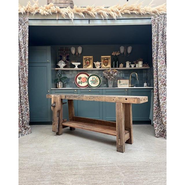 Tan Large Antique Carpenter's Workbench in Oak, 1920s For Sale - Image 8 of 17