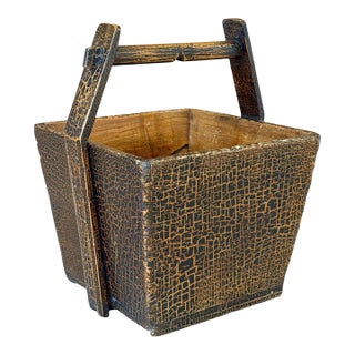 Antique Wabi-Sabi Crackle Painted Grain Rice Bucket For Sale