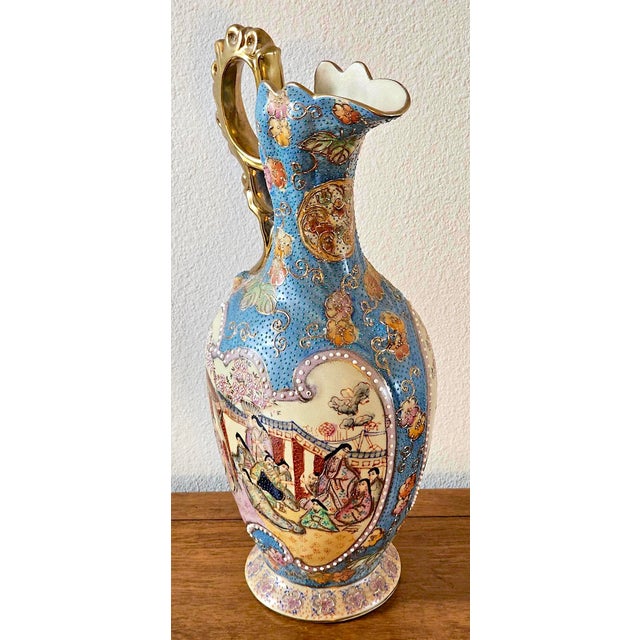 Mid 20th Century Vintage Satsuma Vase Pitcher With Gold Handle – 20th Century Chinoiserie, Hand-Painted For Sale - Image 5 of 17
