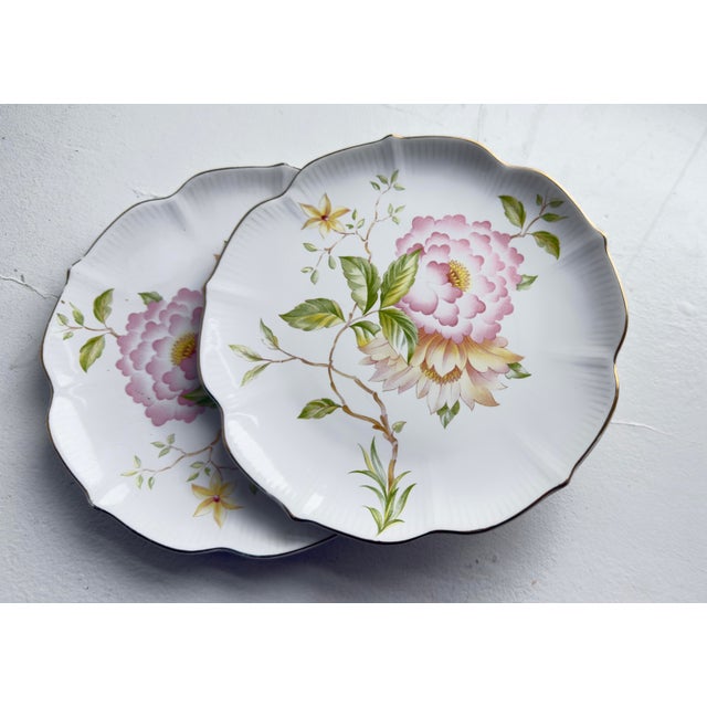 Mid-20th-Century Japanese Porcelain Dessert Plates With Peony Pattern - a Pair For Sale - Image 4 of 8