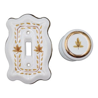 Vintage French Country Dummy Door Knob & Light Switch Plate Set For Sale