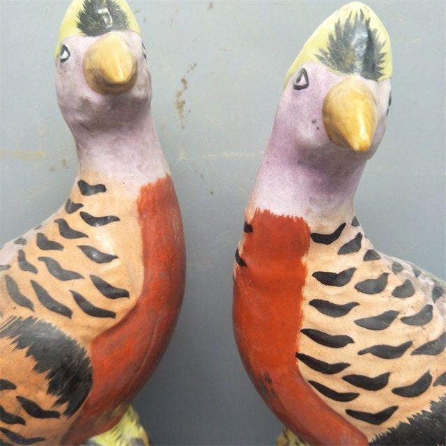 Pair of Vintage Porcelain Pheasant Figures – 20.9" Hand-Painted Bird Statues For Sale - Image 4 of 5
