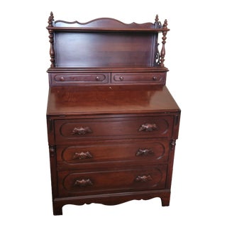 Late 20th Century Davis Cabinet Co. Lillian Russel Walnut Secretary Desk W. Hutch For Sale